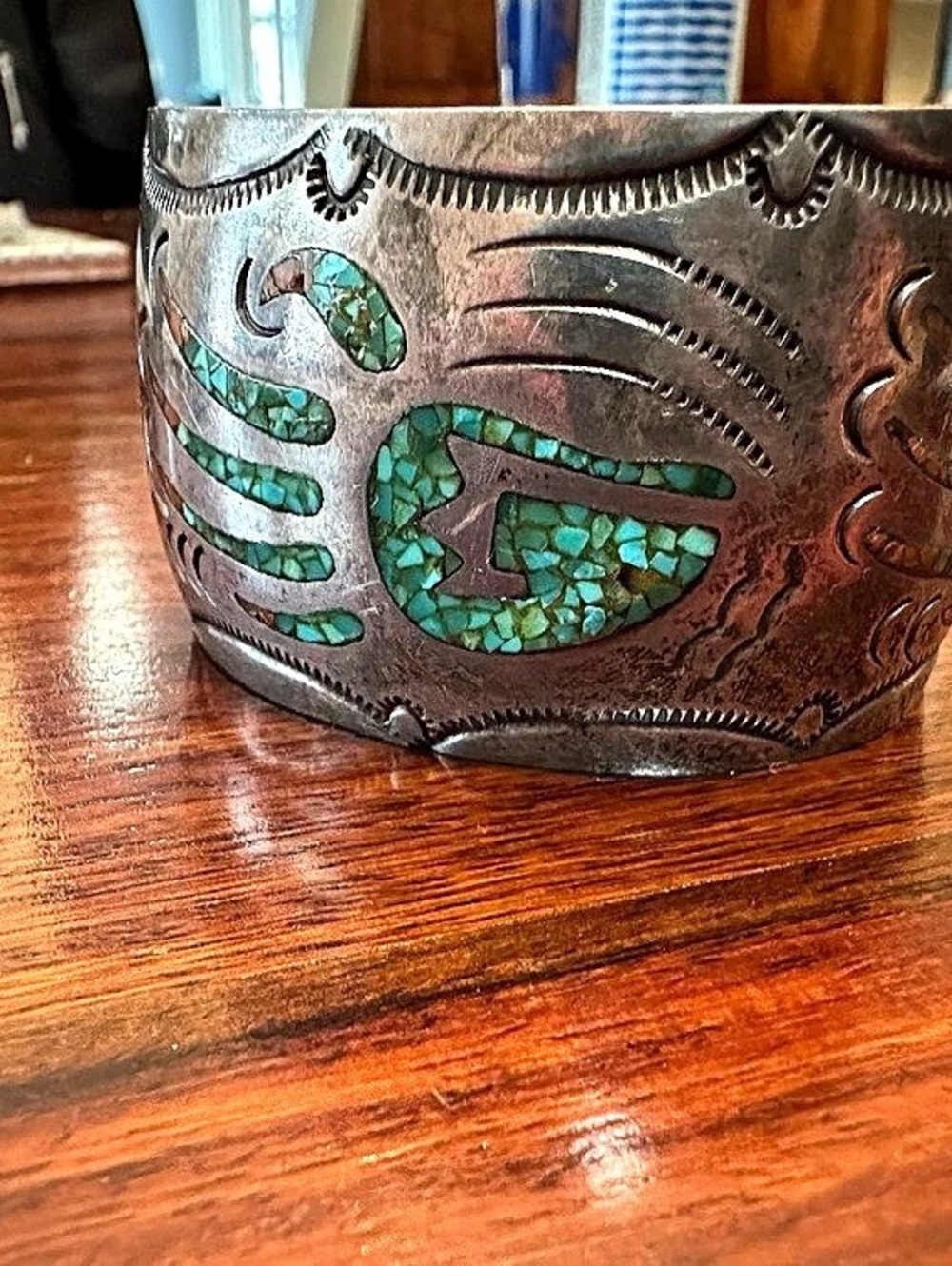 Turquoise Inlay Bear Claw Cuff Bracelet